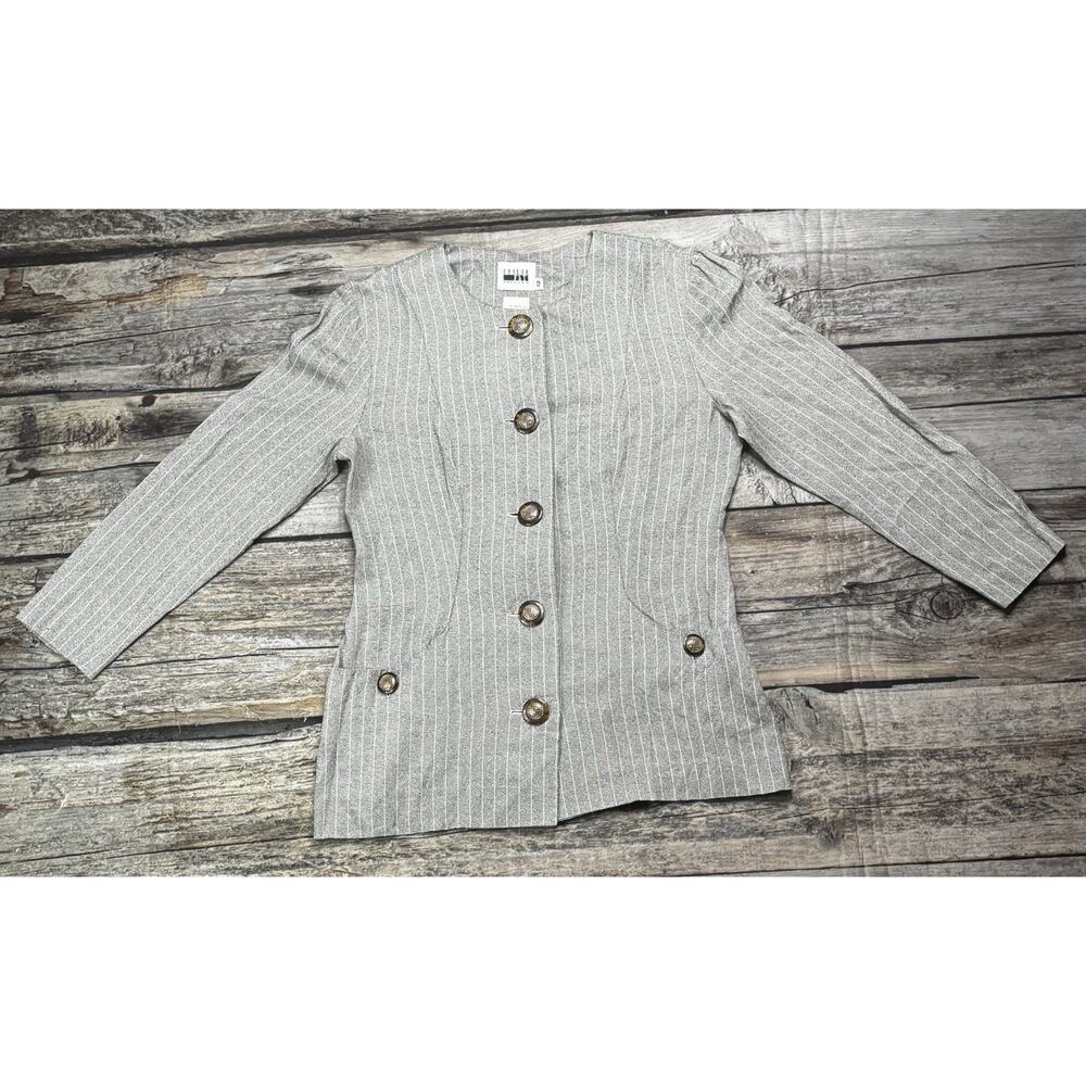 VTG 80's Leslie Fay Pin Stripe Blazer Jacket Gold Tone Buttons Womens Size 12